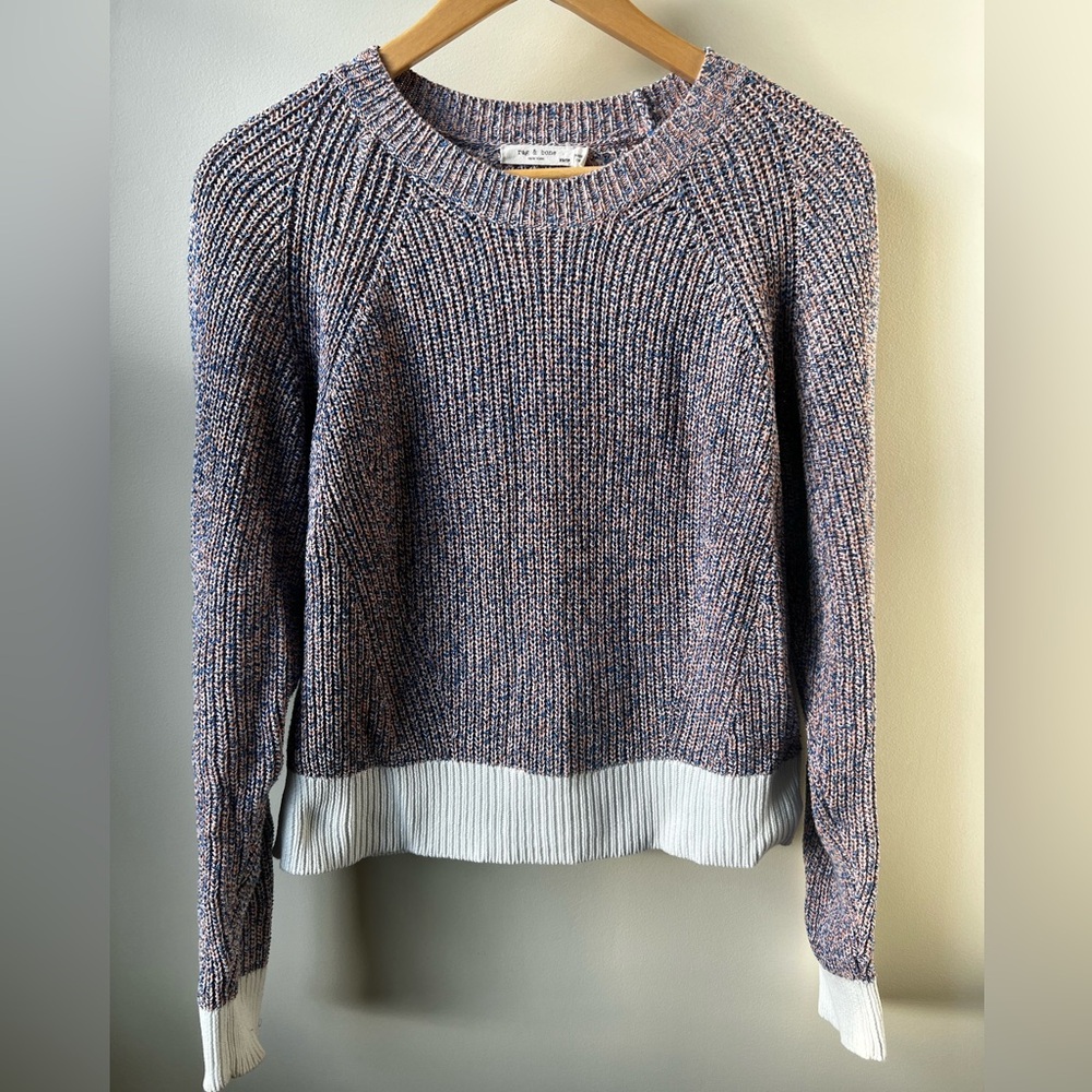 RAG & BONE Colorful Crew Neck Sweater Cotton Raglan Boxy Tweed Speckled XS
